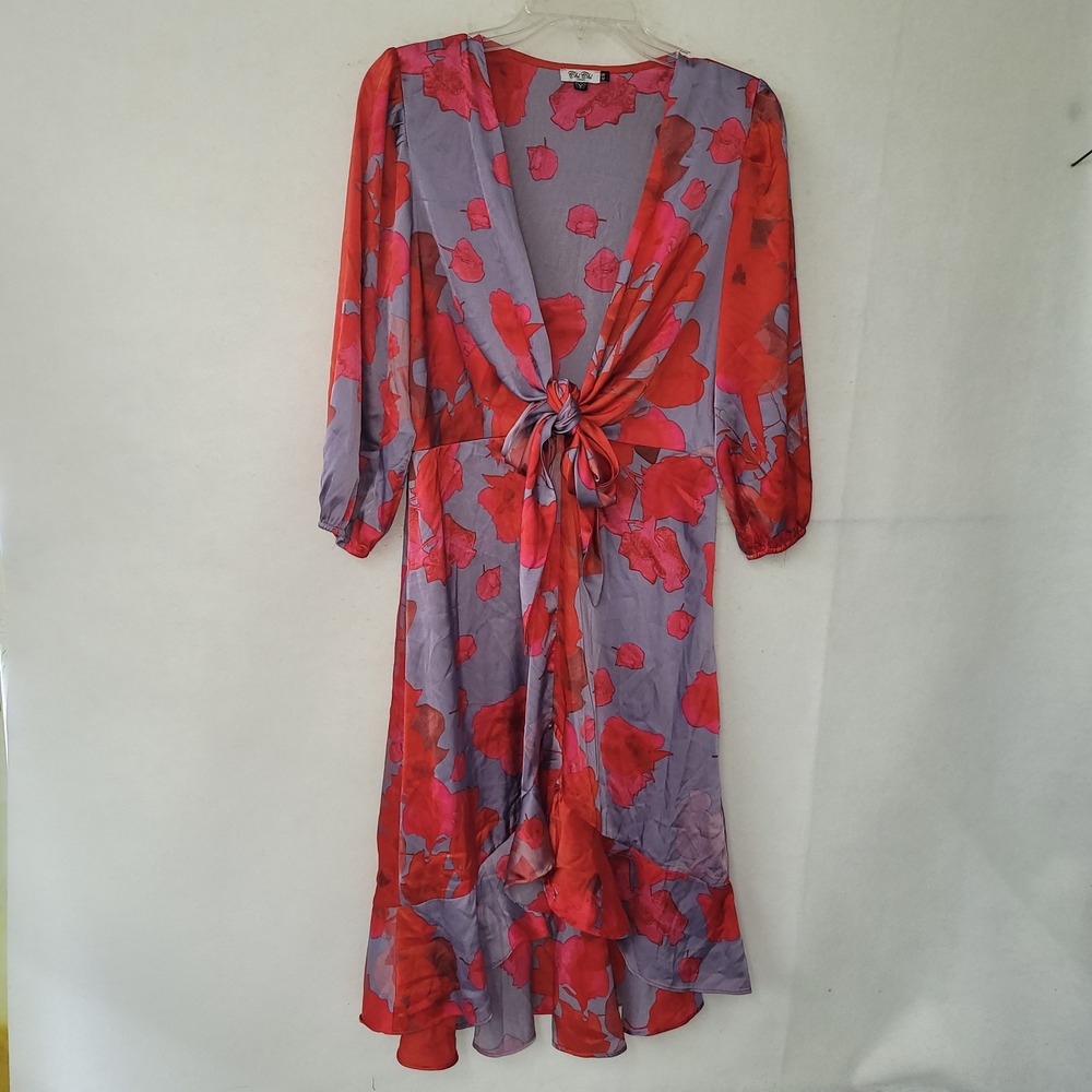 Chi Chi London Dress Women's US 8 Floral Tie Front Mini Day Dress Red UK 12 - Picture 2 of 12